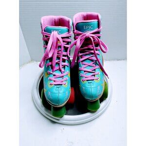 Epic Skates Girls Size 3 Roller Skates With Multicolor Wheels & Pink Laces